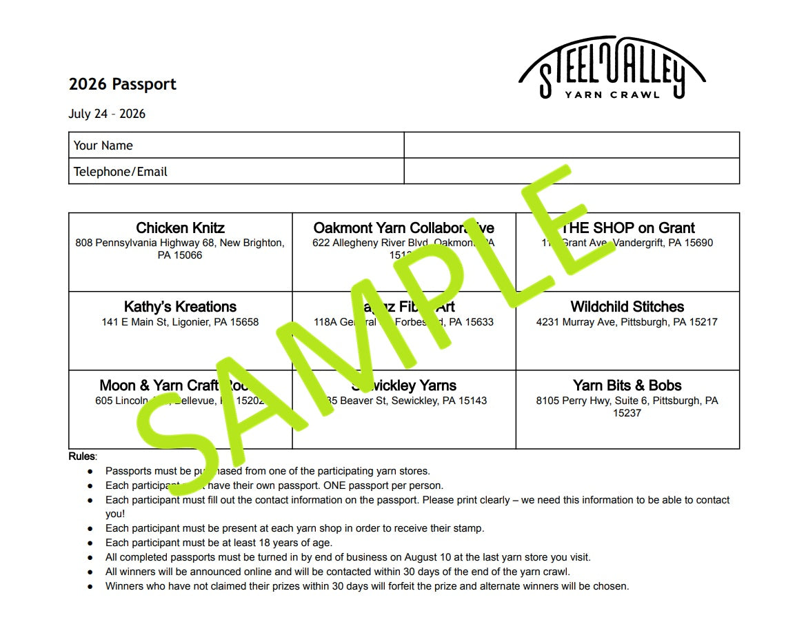 2026 Steel Valley Yarn Crawl Passport
